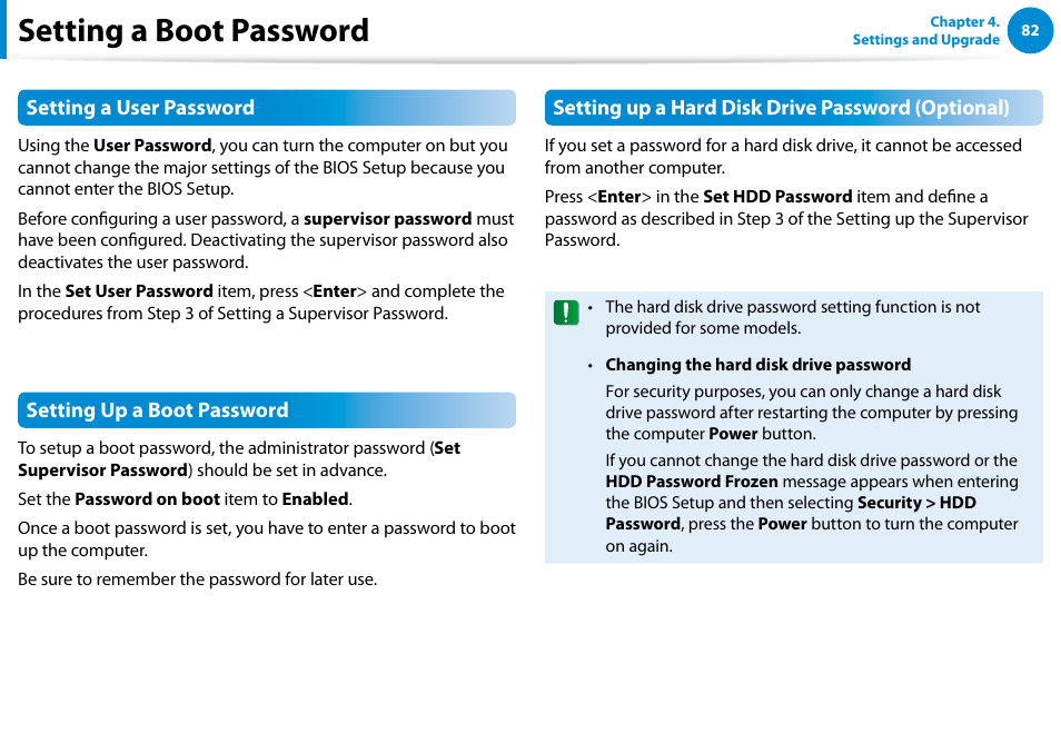 Setting a boot password | Samsung DP300A2A-A01US User Manual | Page 83 / 126