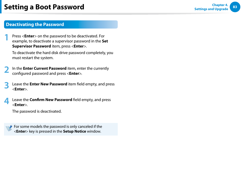 Setting a boot password | Samsung DP300A2A-A01US User Manual | Page 84 / 126