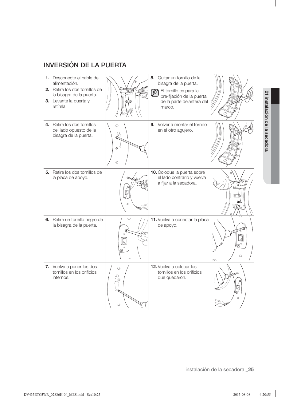 Inversión de la puerta | Samsung DV433ETGJWR-A1 User Manual | Page 121 / 144