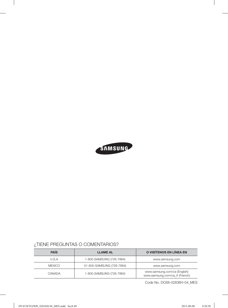 Tiene preguntas o comentarios | Samsung DV433ETGJWR-A1 User Manual | Page 144 / 144