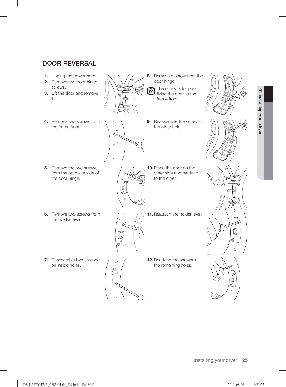 Door reversal | Samsung DV433ETGJWR-A1 User Manual | Page 25 / 144