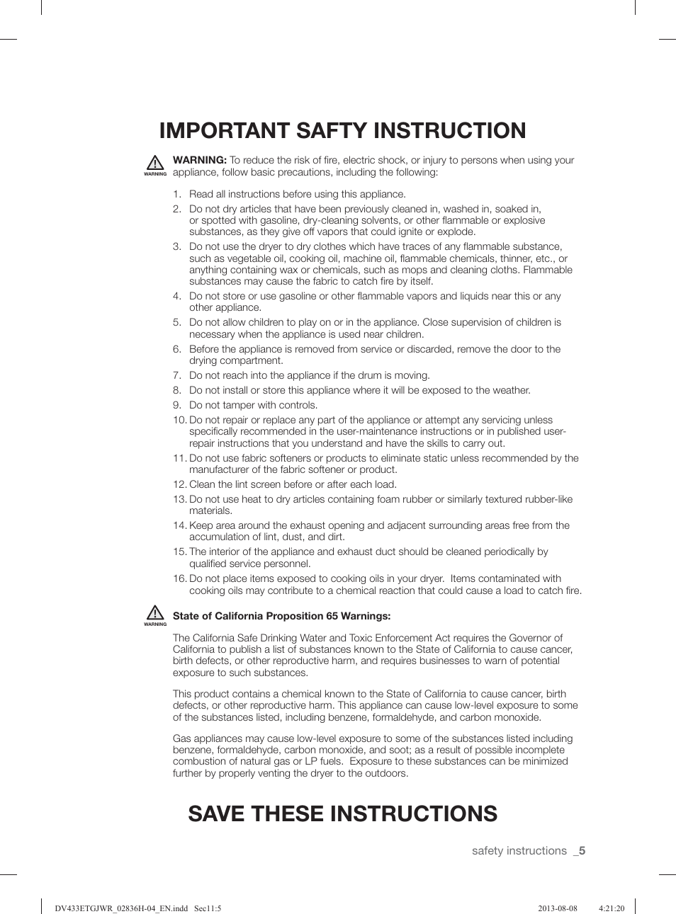 Samsung DV433ETGJWR-A1 User Manual | Page 5 / 144