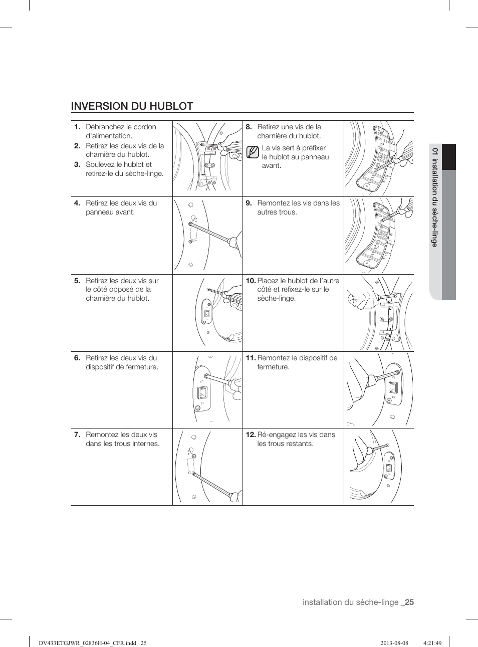 Inversion du hublot | Samsung DV433ETGJWR-A1 User Manual | Page 73 / 144