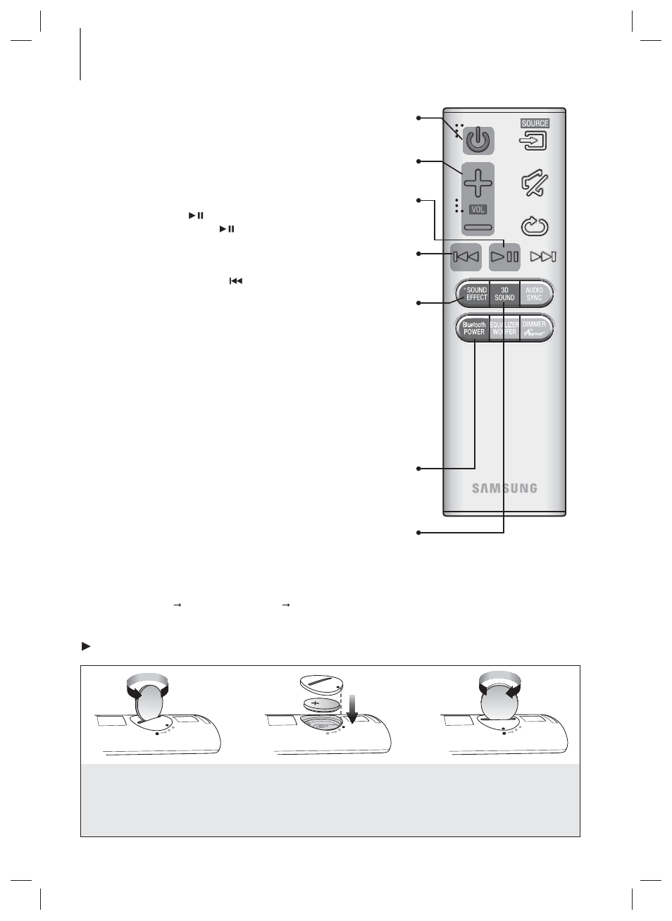 Installing the battery in the remote control | Samsung HW-H450-ZA User Manual | Page 10 / 26