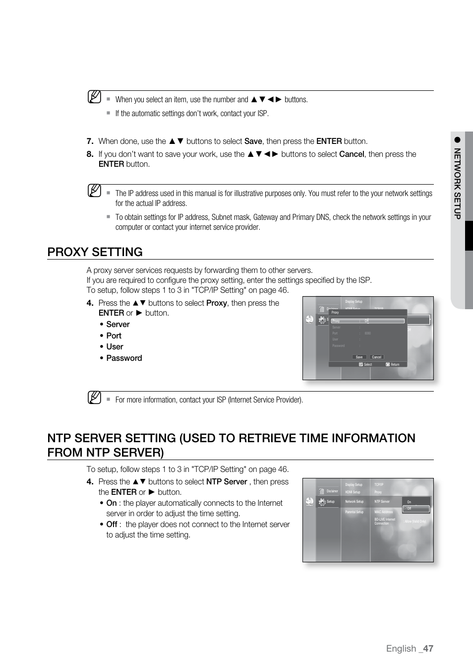 Proxy setting, English | Samsung BD-P2550-XAC User Manual | Page 47 / 75