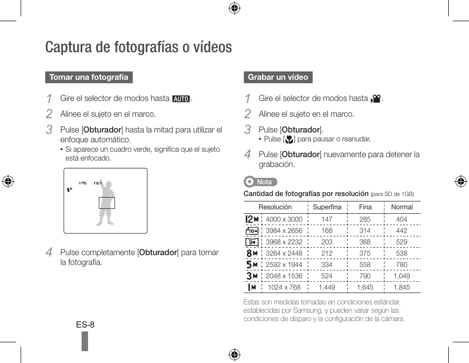 Captura de fotografías o vídeos | Samsung EC-HZ15WABP-US User Manual | Page 18 / 22