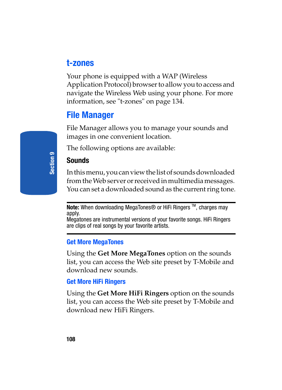 T-zones, File manager | Samsung SGH-T319NBBTMB User Manual | Page 112 / 182