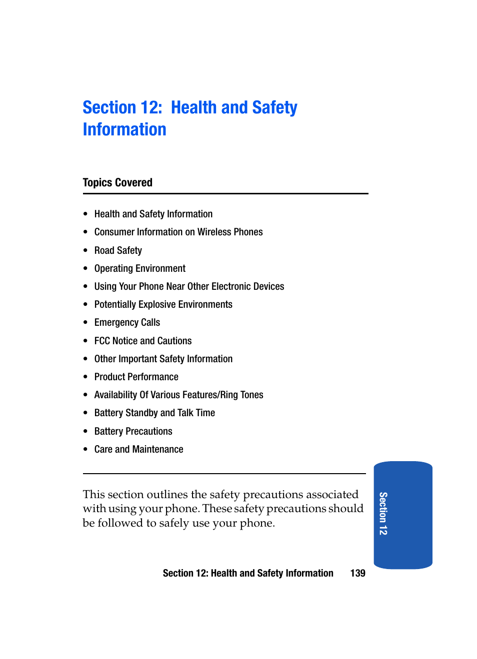 Section 12: health and safety information | Samsung SGH-T319NBBTMB User Manual | Page 143 / 182