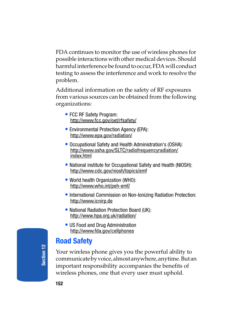 Road safety | Samsung SGH-T319NBBTMB User Manual | Page 156 / 182