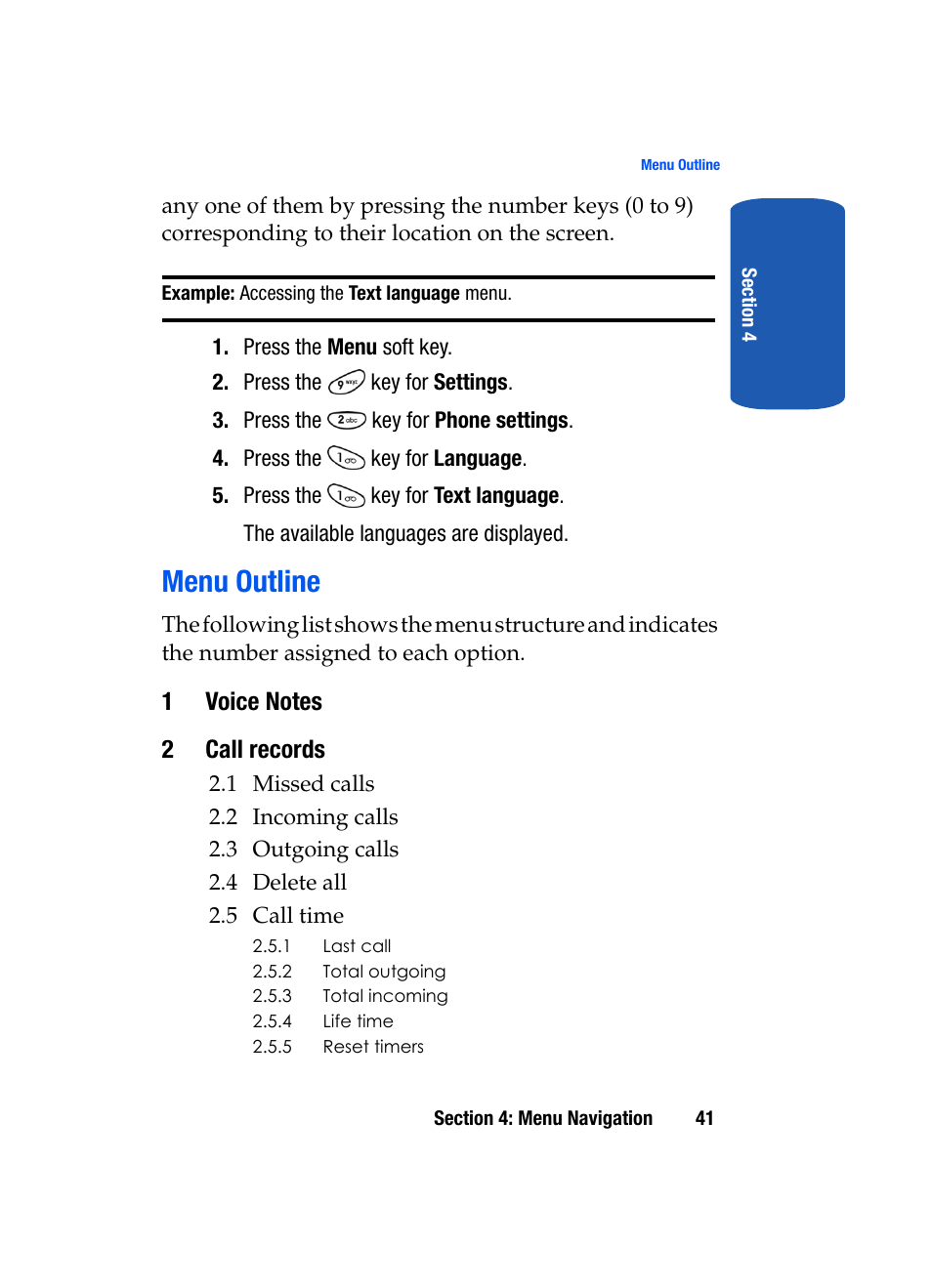 Menu outline | Samsung SGH-T319NBBTMB User Manual | Page 45 / 182