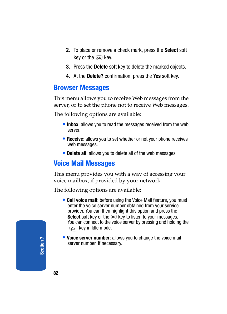 Browser messages voice mail messages, Browser messages, Voice mail messages | Samsung SGH-T319NBBTMB User Manual | Page 86 / 182