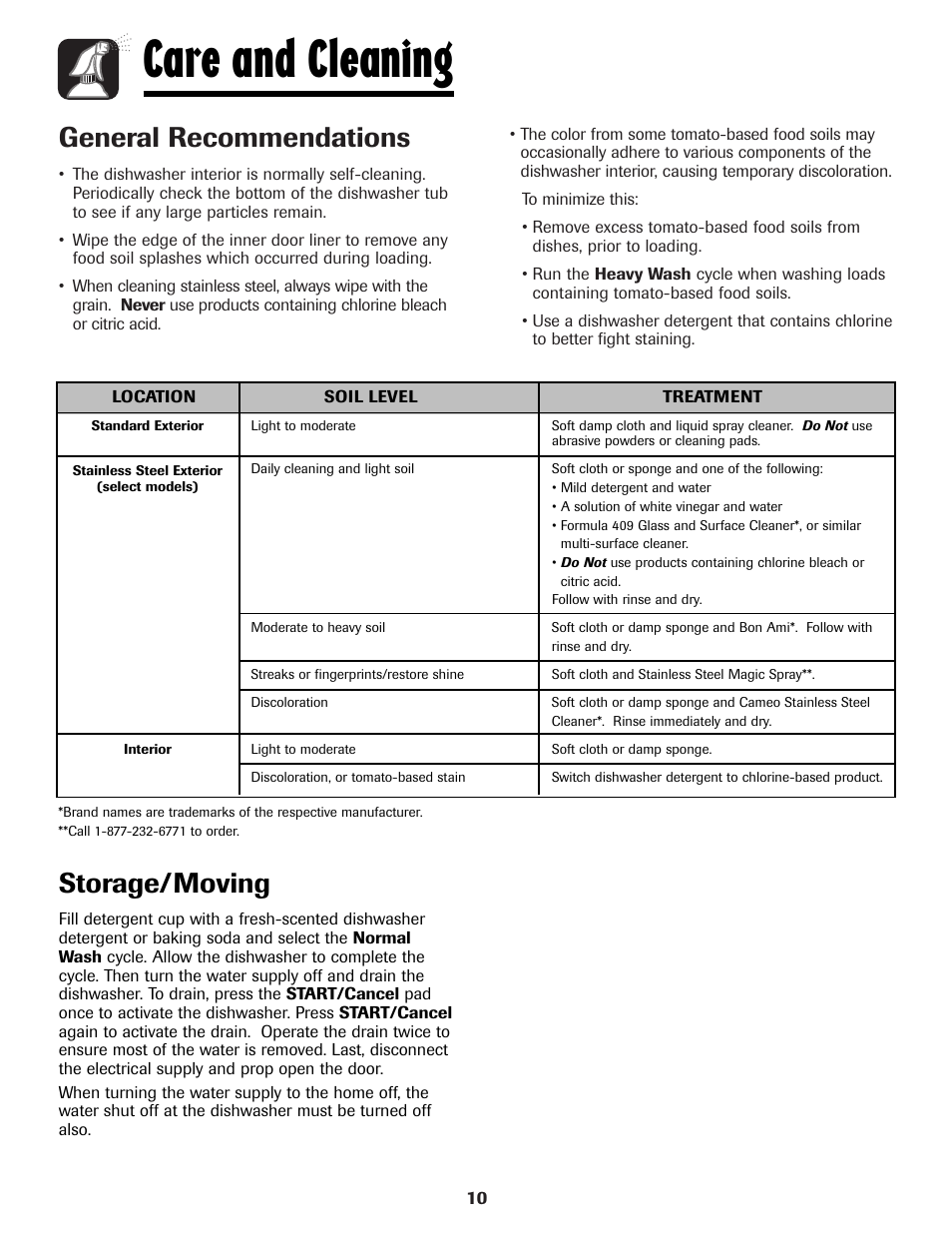 Care and cleaning, General recommendations, Storage/moving | Amana ADB-1 User Manual | Page 11 / 48