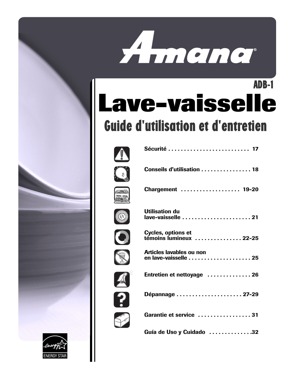 Lave-vaisselle, Guide d'utilisation et d'entretien, Adb-1 | Amana ADB-1 User Manual | Page 17 / 48