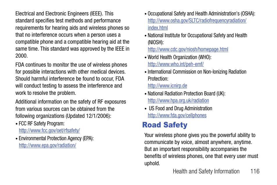 Road safety | Samsung SCH-U310ZNAVZW User Manual | Page 119 / 144