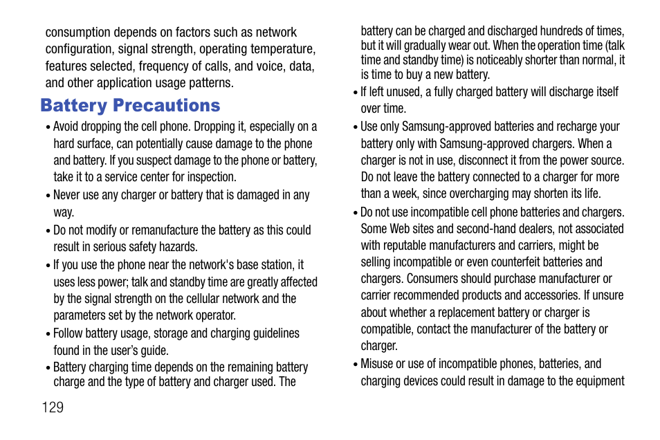 Battery precautions | Samsung SCH-U310ZNAVZW User Manual | Page 132 / 144