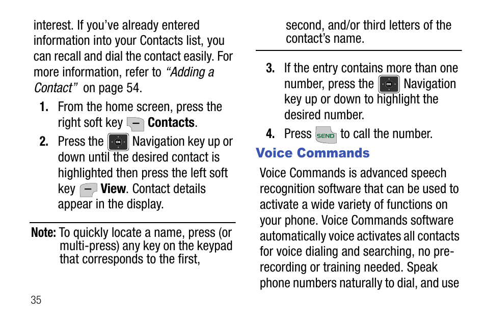 Voice commands | Samsung SCH-U310ZNAVZW User Manual | Page 38 / 144