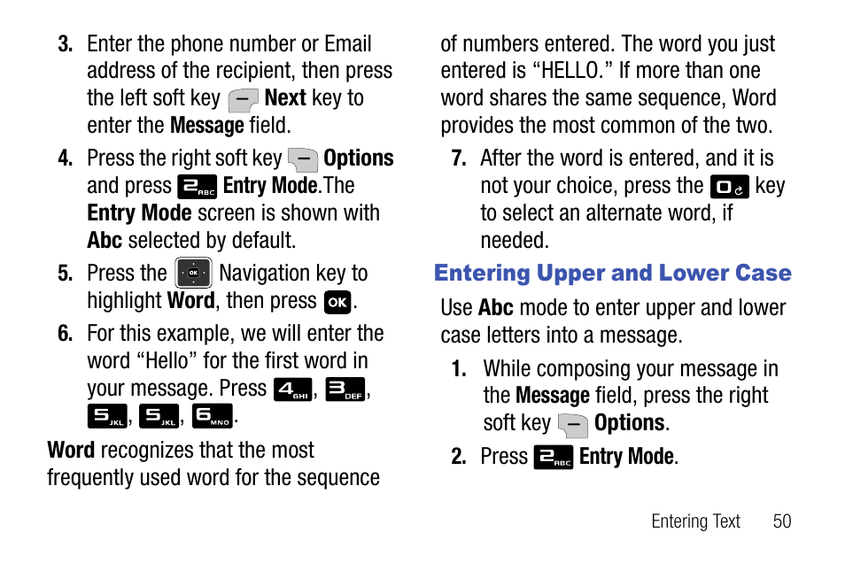 Entering upper and lower case | Samsung SCH-U310ZNAVZW User Manual | Page 53 / 144