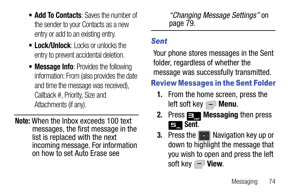 Sent | Samsung SCH-U310ZNAVZW User Manual | Page 77 / 144