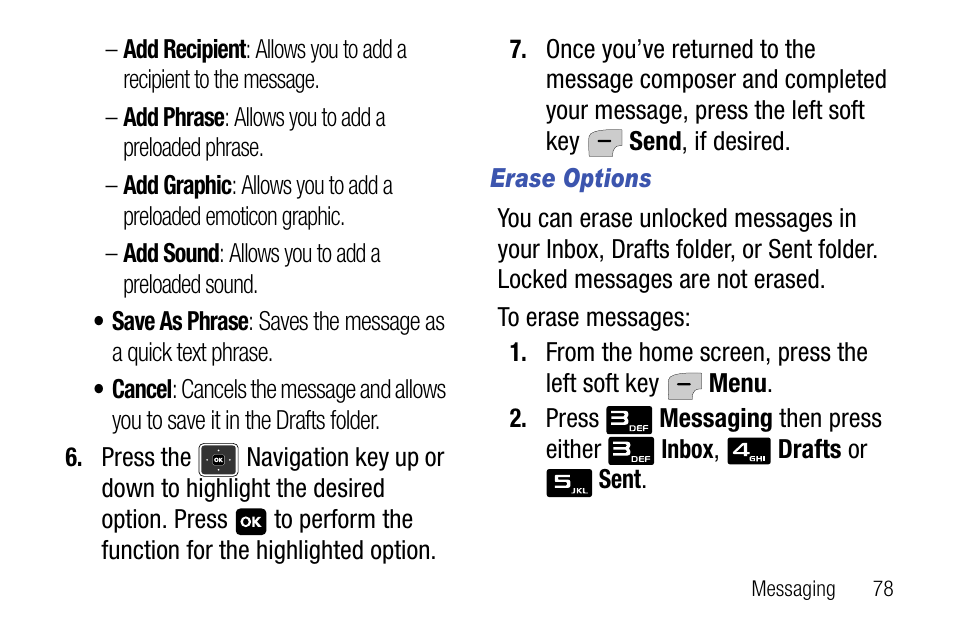 Erase options | Samsung SCH-U310ZNAVZW User Manual | Page 81 / 144