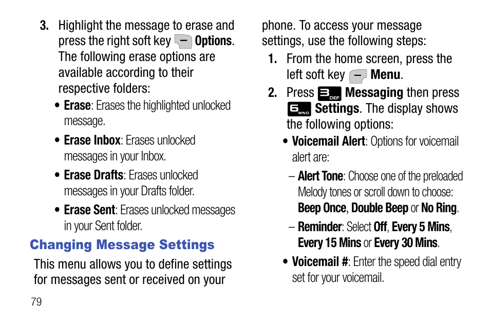 Changing message settings | Samsung SCH-U310ZNAVZW User Manual | Page 82 / 144