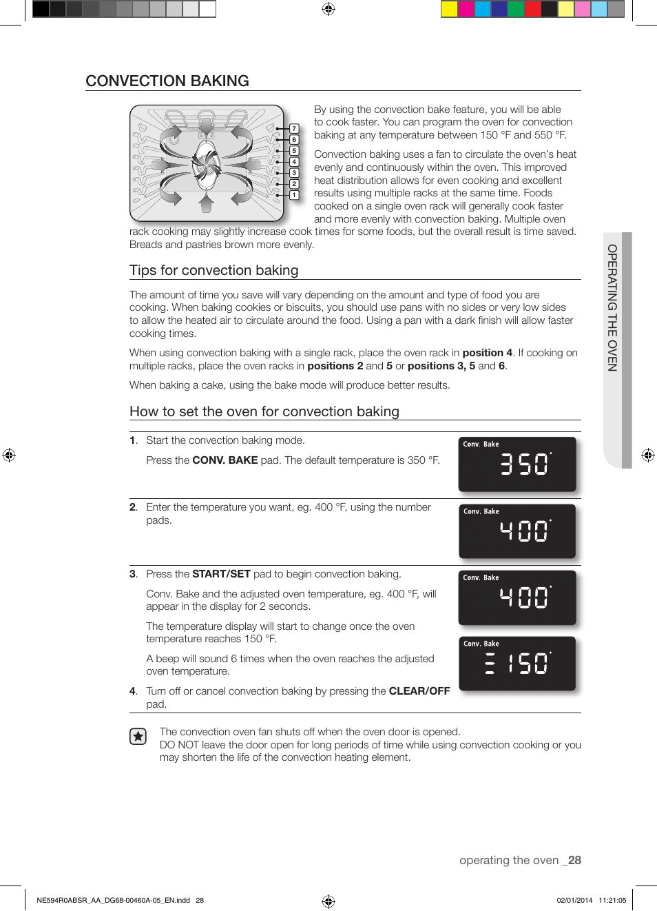 Convection baking, Tips for convection baking, How to set the oven for convection baking | Samsung NE594R0ABBB-AA User Manual | Page 29 / 60