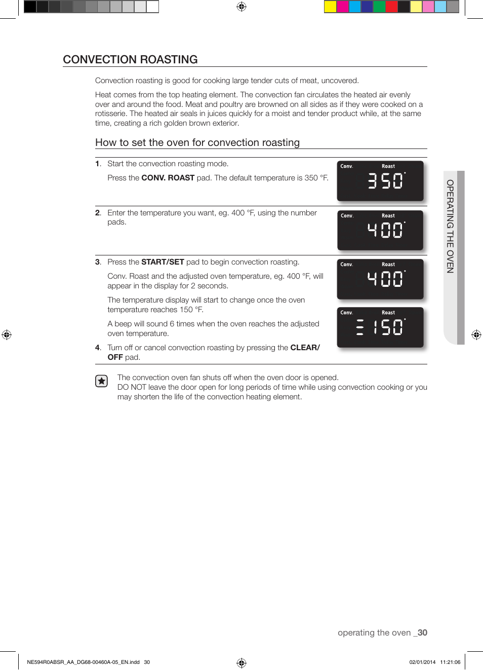 Convection roasting, How to set the oven for convection roasting | Samsung NE594R0ABBB-AA User Manual | Page 31 / 60