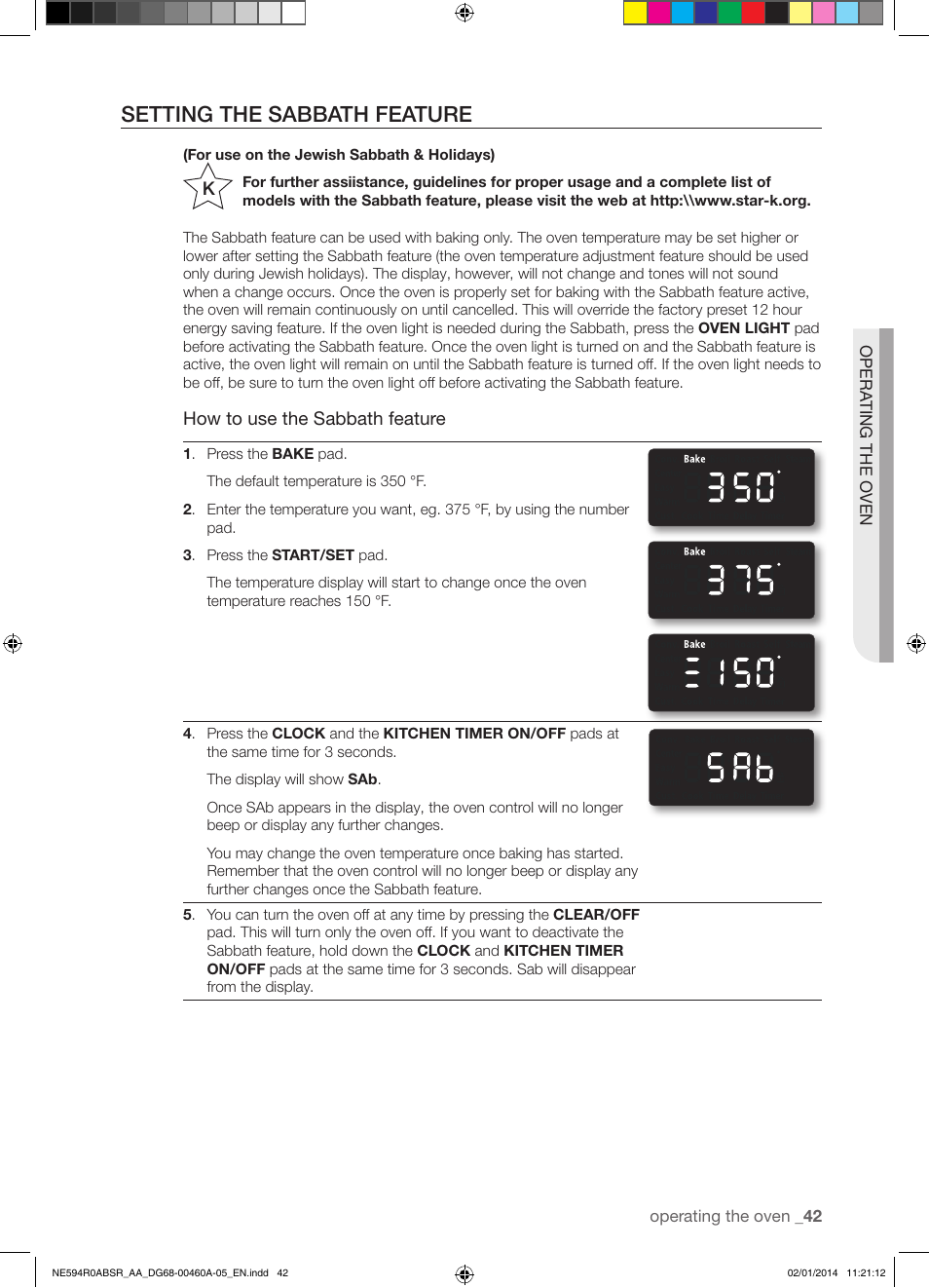 Setting the sabbath feature, How to use the sabbath feature | Samsung NE594R0ABBB-AA User Manual | Page 43 / 60