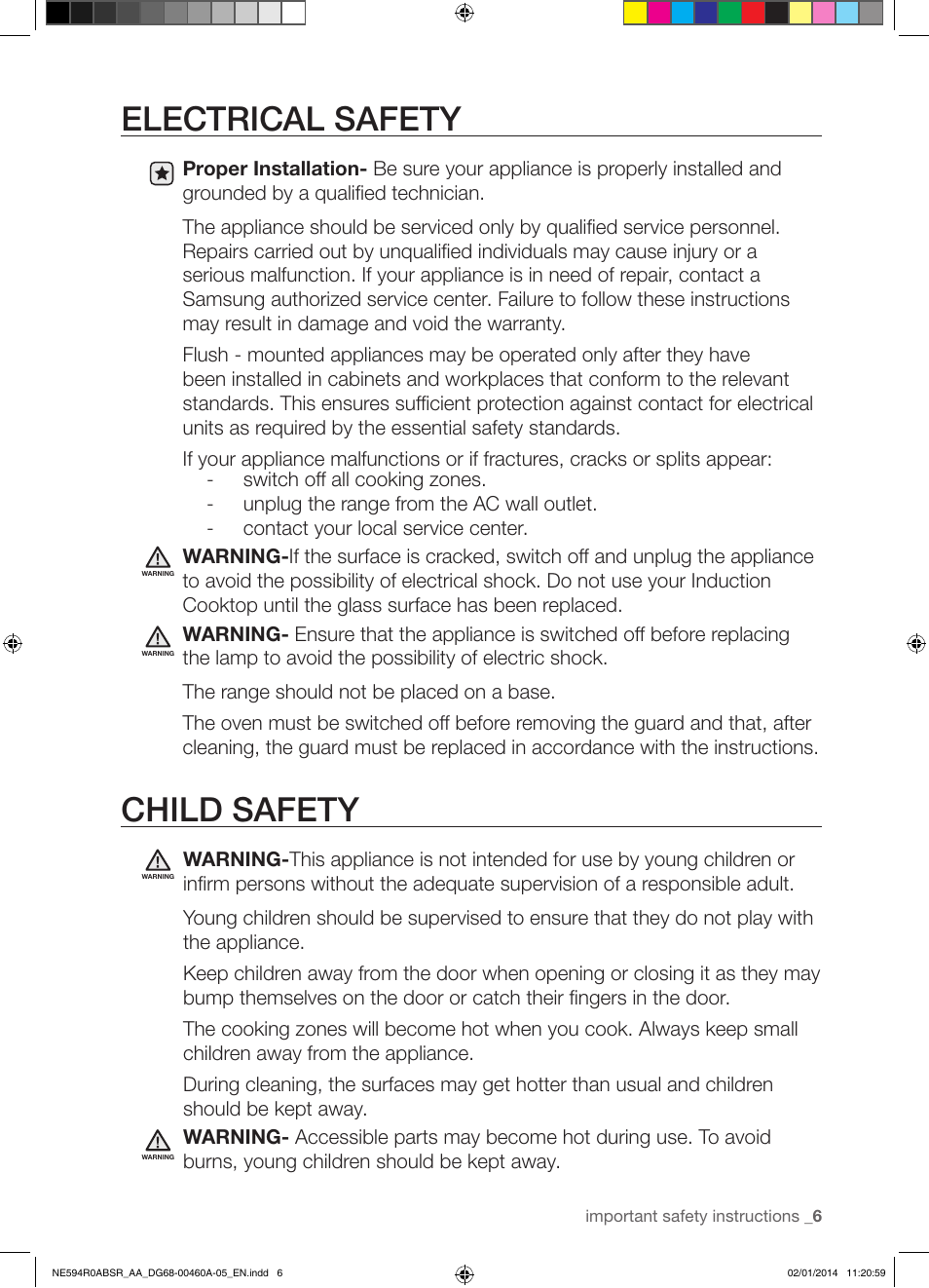 Electrical safety, Child safety | Samsung NE594R0ABBB-AA User Manual | Page 7 / 60