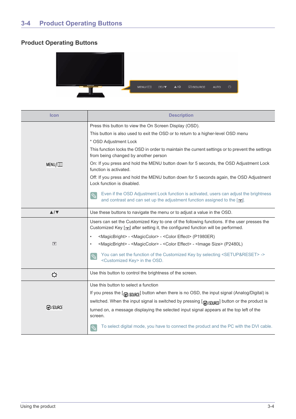 4 product operating buttons, Product operating buttons -4, Product operating buttons | Samsung LS19NVBHBV-ZA User Manual | Page 23 / 45