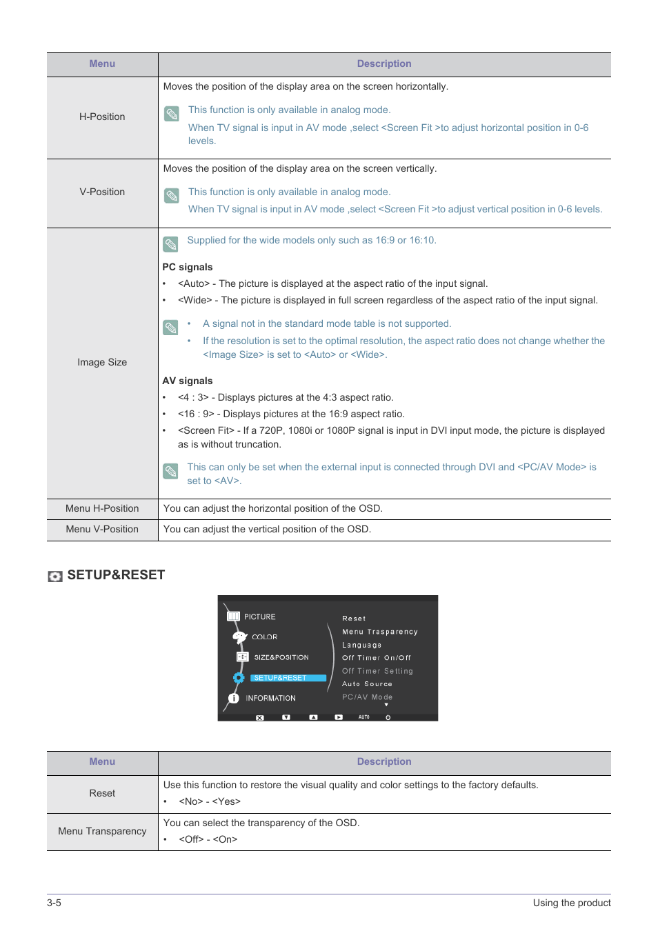 Setup&reset | Samsung LS19NVBHBV-ZA User Manual | Page 28 / 45