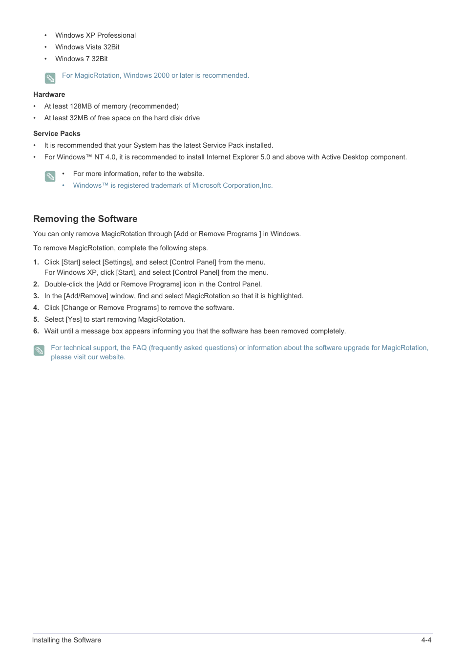 Removing the software | Samsung LS19NVBHBV-ZA User Manual | Page 35 / 45