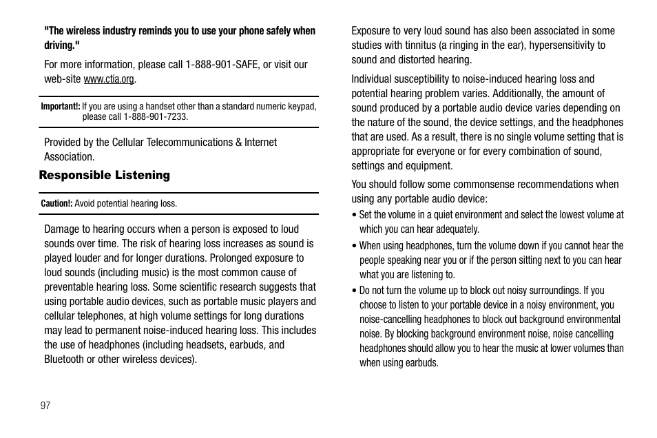 Responsible listening | Samsung SCH-R300ZKAXAR User Manual | Page 100 / 116