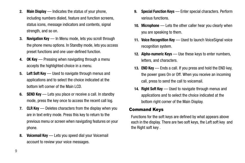 Command keys | Samsung SCH-R300ZKAXAR User Manual | Page 12 / 116