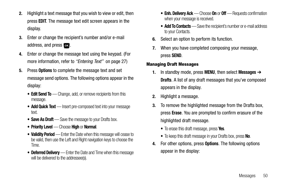 Managing draft messages | Samsung SCH-R300ZKAXAR User Manual | Page 53 / 116