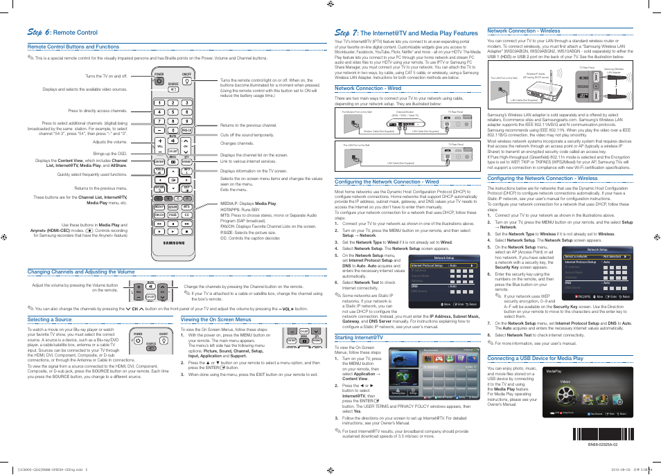 Step 6, Step 7, Remote control | The internet@tv and media play features | Samsung UN55C6900VFXZA User Manual | Page 2 / 2