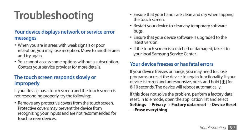 Troubleshooting | Samsung YP-G1CW-XAA User Manual | Page 100 / 115