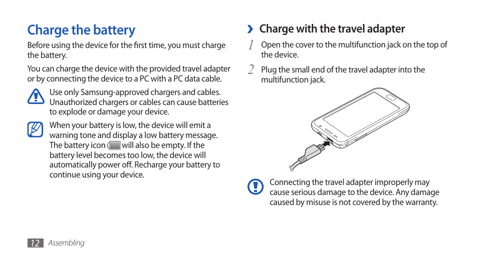 Charge the battery | Samsung YP-G1CW-XAA User Manual | Page 13 / 115