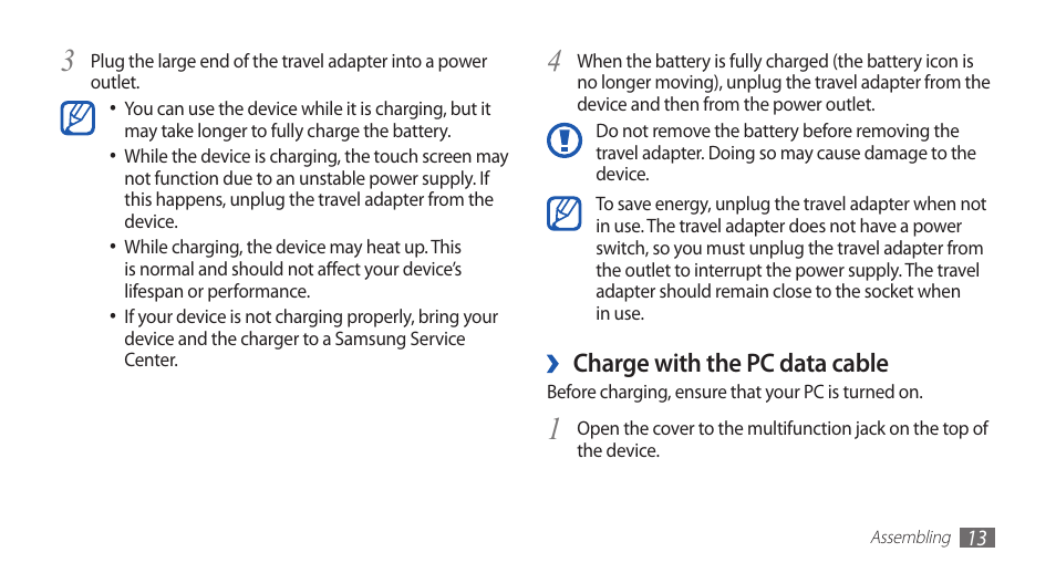 Charge with the pc data cable | Samsung YP-G1CW-XAA User Manual | Page 14 / 115