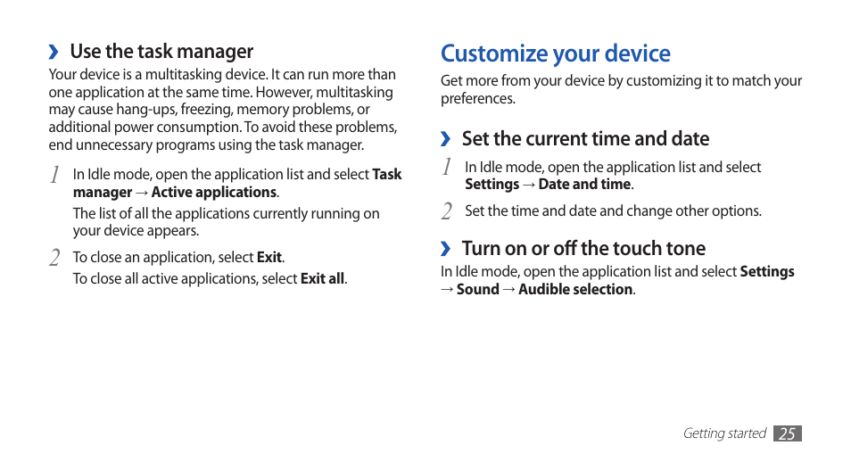 Customize your device | Samsung YP-G1CW-XAA User Manual | Page 26 / 115