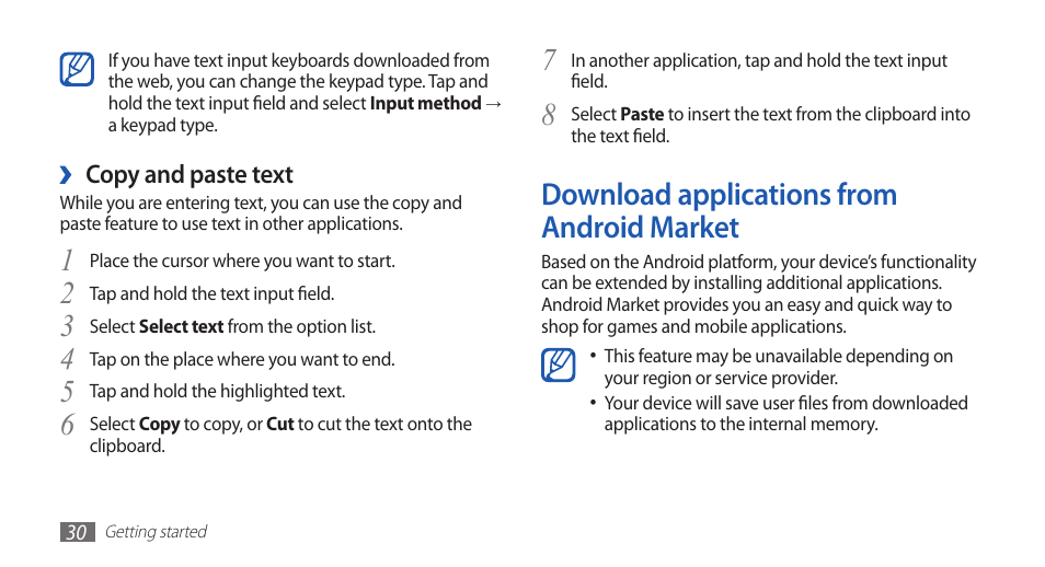 Download applications from android market, Download applications from android, Market | Samsung YP-G1CW-XAA User Manual | Page 31 / 115