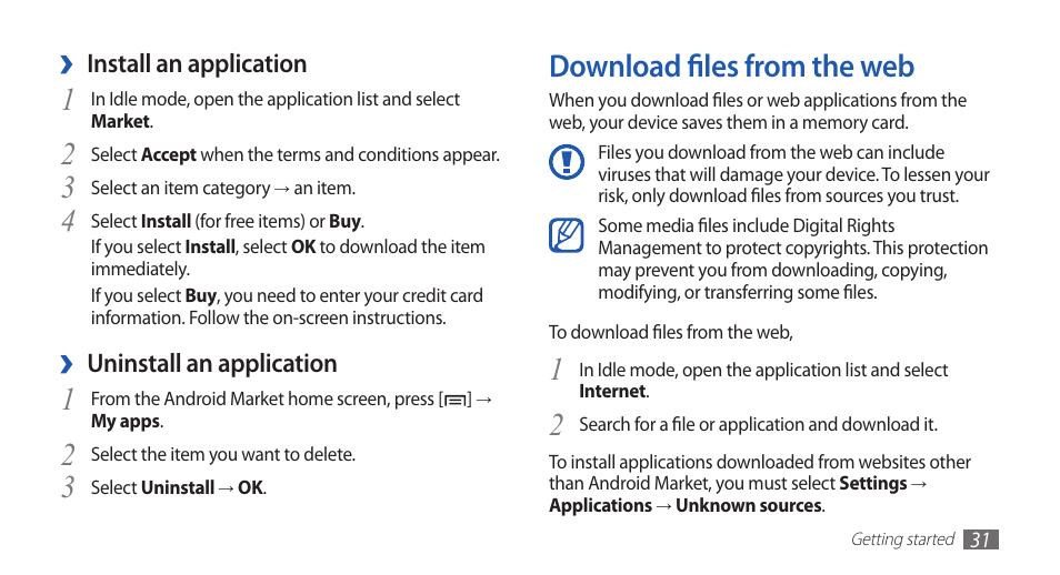 Download files from the web | Samsung YP-G1CW-XAA User Manual | Page 32 / 115