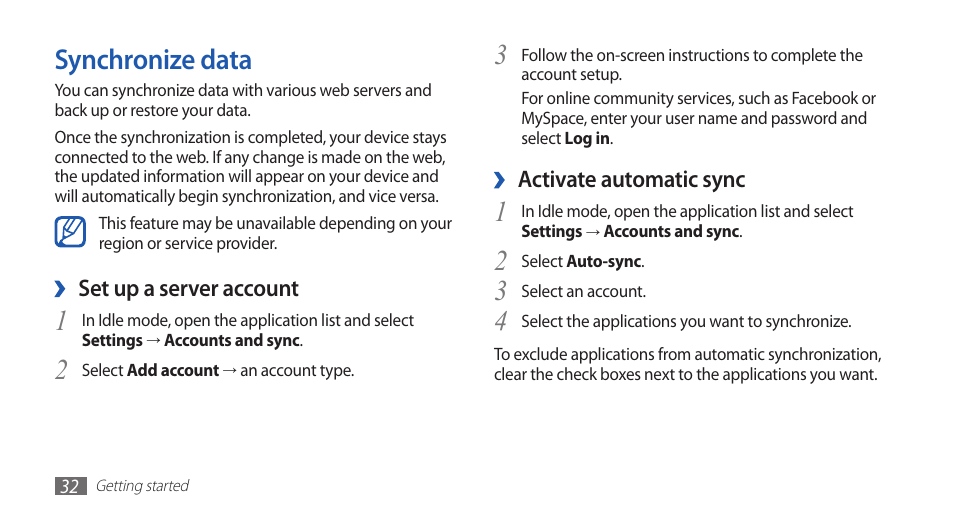 Synchronize data | Samsung YP-G1CW-XAA User Manual | Page 33 / 115