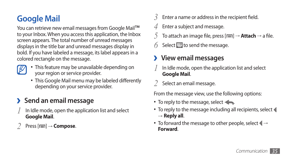 Google mail | Samsung YP-G1CW-XAA User Manual | Page 36 / 115