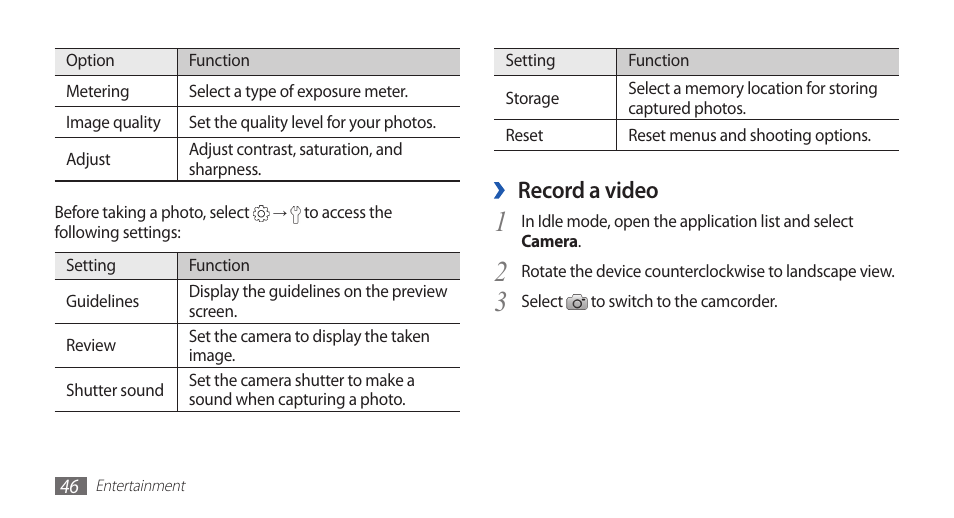 Record a video | Samsung YP-G1CW-XAA User Manual | Page 47 / 115