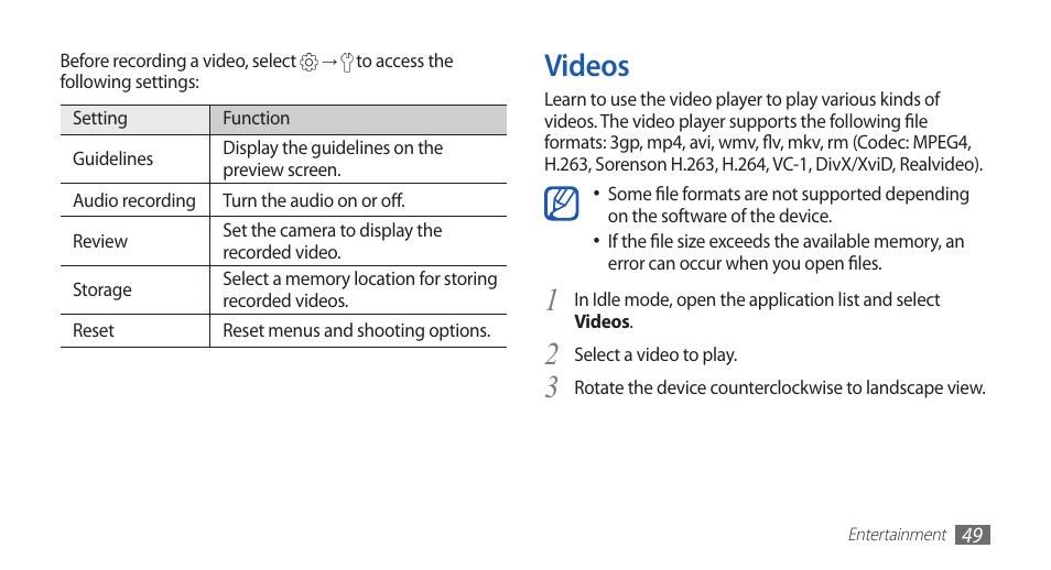Videos | Samsung YP-G1CW-XAA User Manual | Page 50 / 115