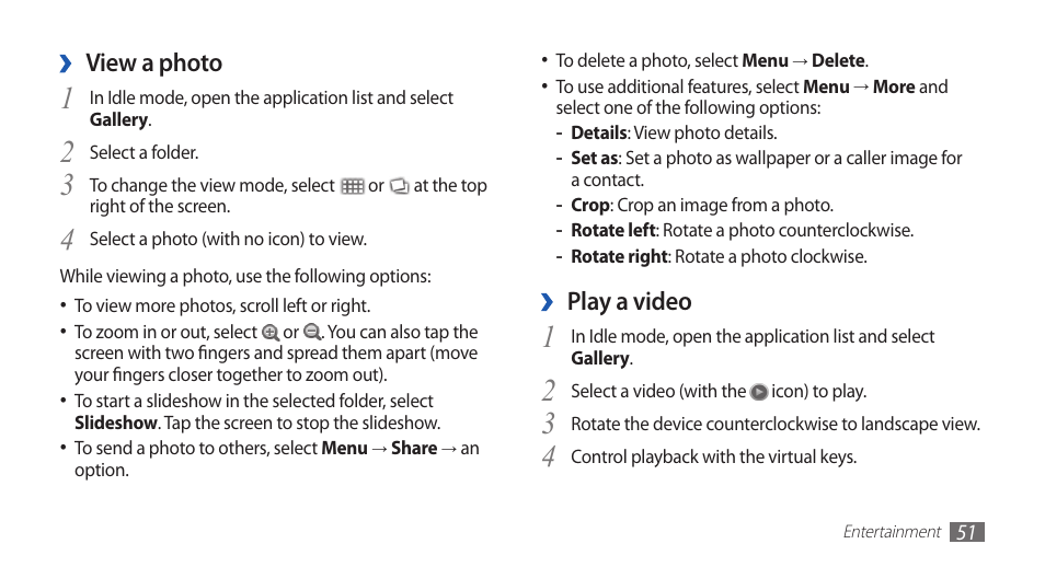 Play a video, View a photo | Samsung YP-G1CW-XAA User Manual | Page 52 / 115