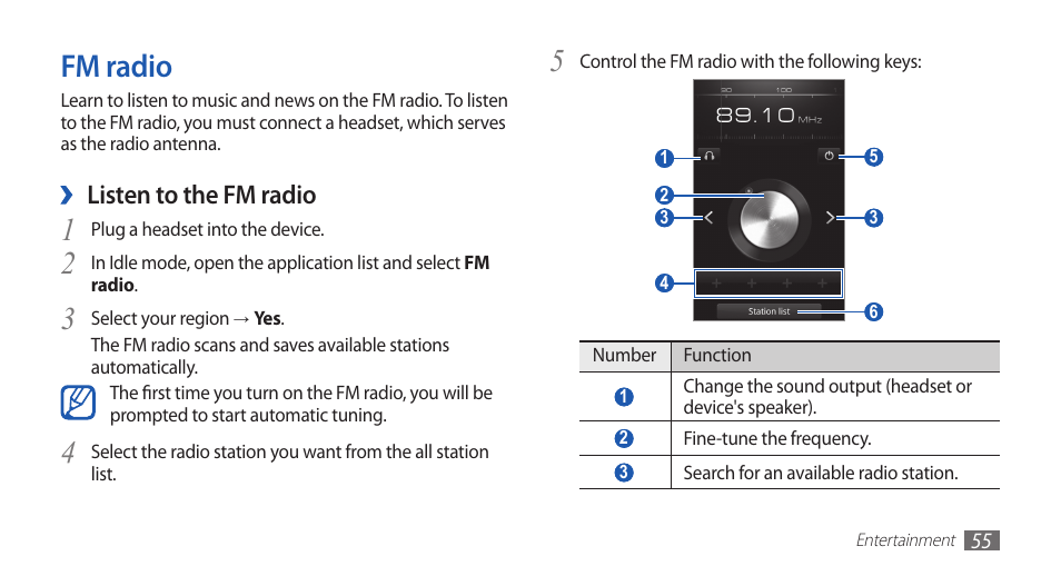Fm radio, Listen to the fm radio | Samsung YP-G1CW-XAA User Manual | Page 56 / 115