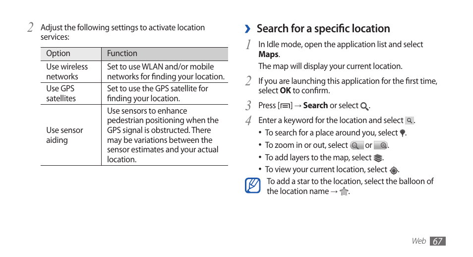 Search for a specific location | Samsung YP-G1CW-XAA User Manual | Page 68 / 115
