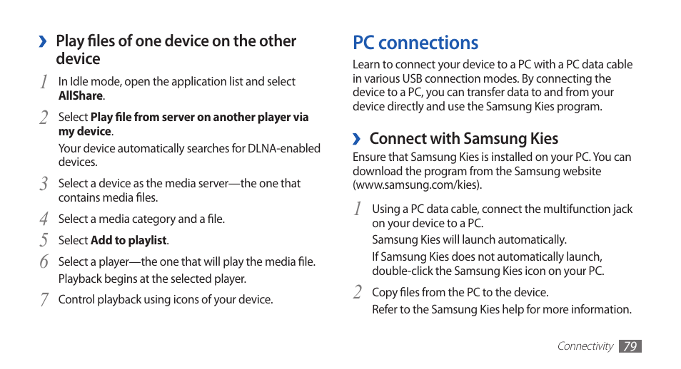 Pc connections | Samsung YP-G1CW-XAA User Manual | Page 80 / 115