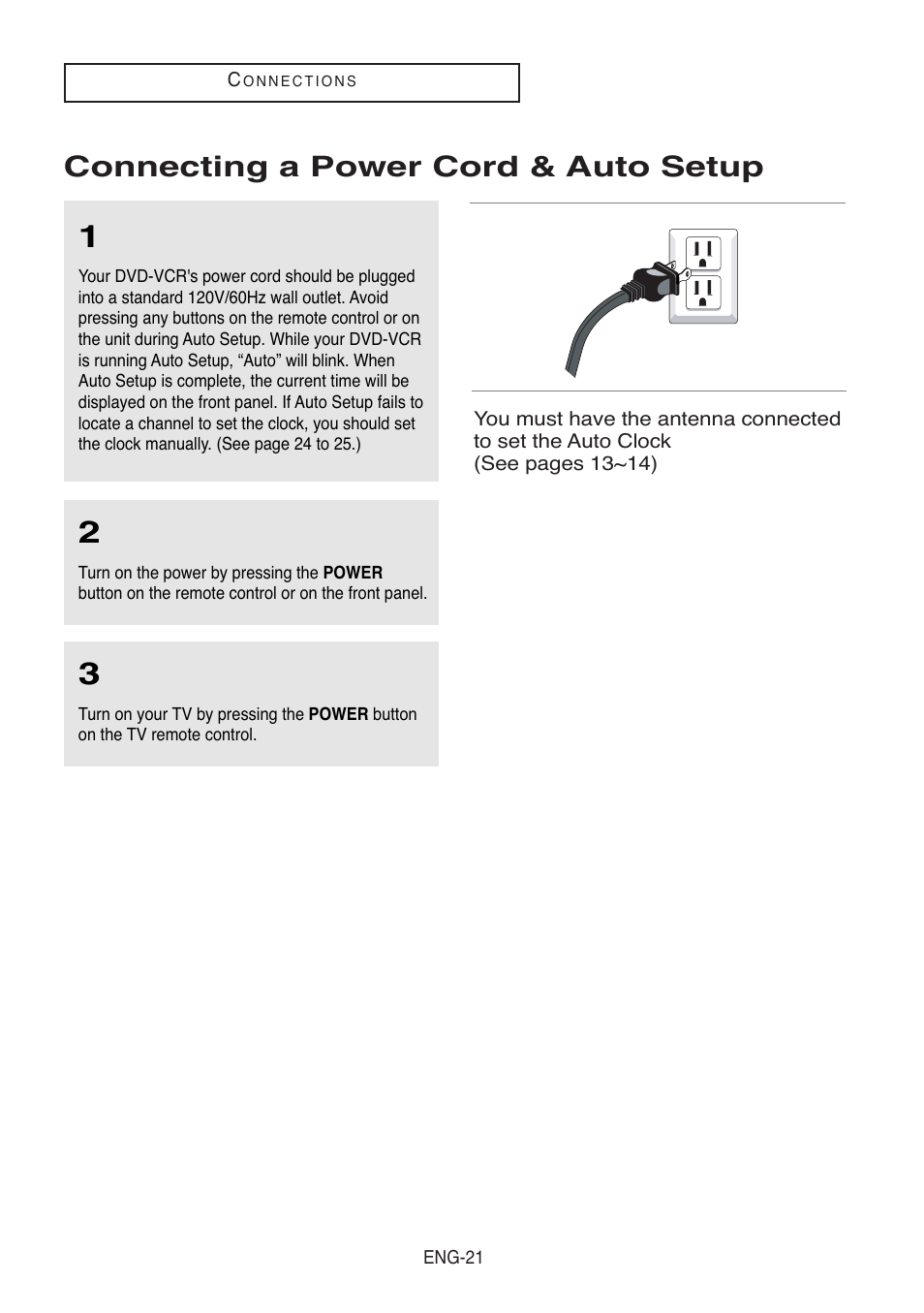 Connecting a power cord & auto setup | Samsung DVD-V8500-XAC User Manual | Page 21 / 88